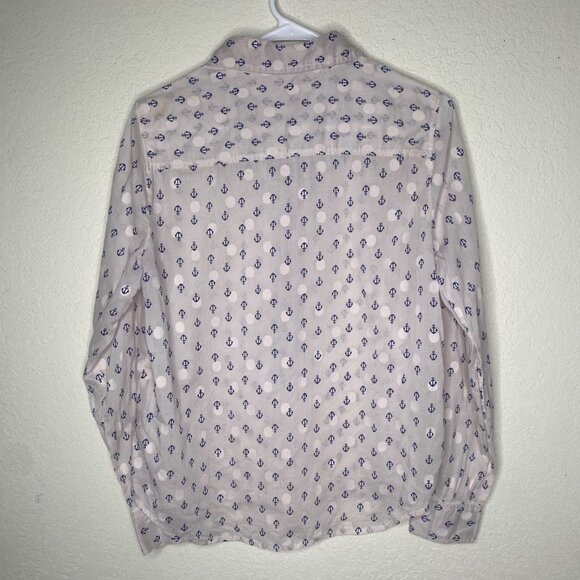 J. Crew Button-Up Shirt Womens Size S White Blue Cotton Anchor Print Long Sleeve - Picture 3 of 12